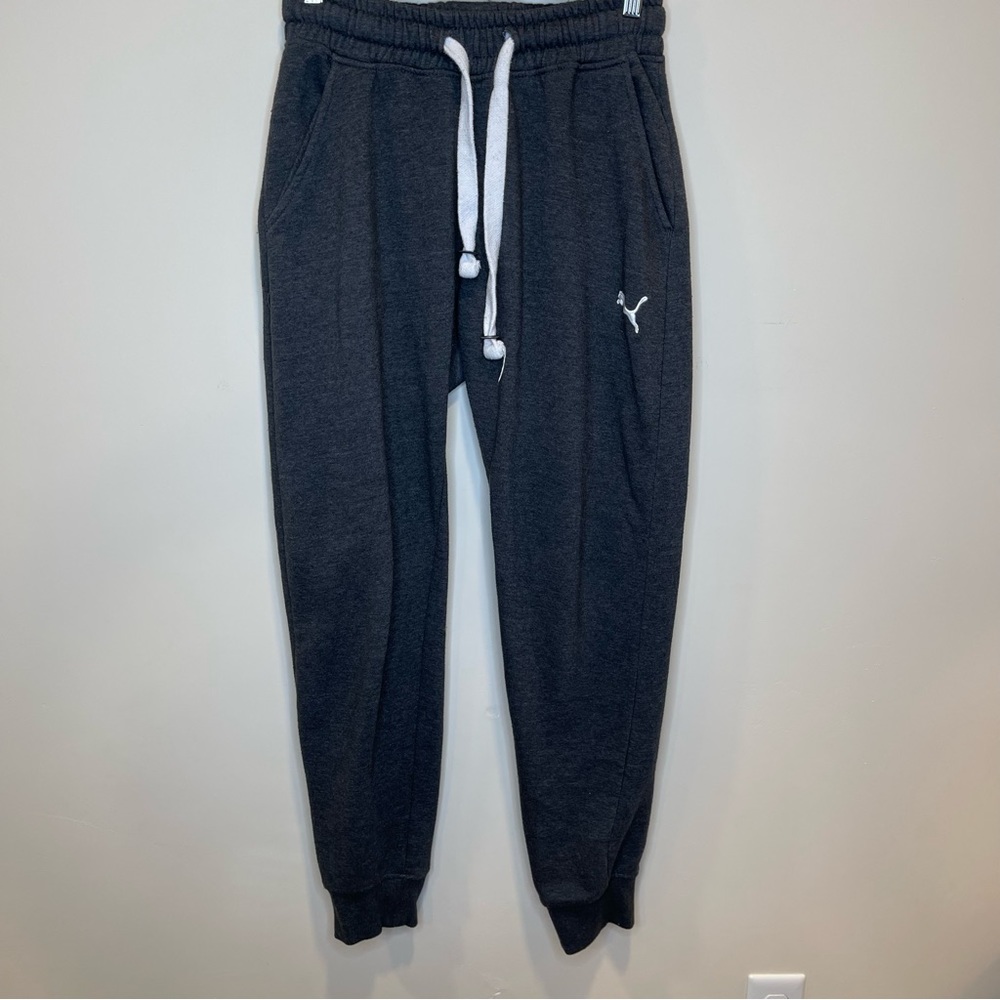 Puma Gray Fleece Lines Joggers with Pullstring Waist